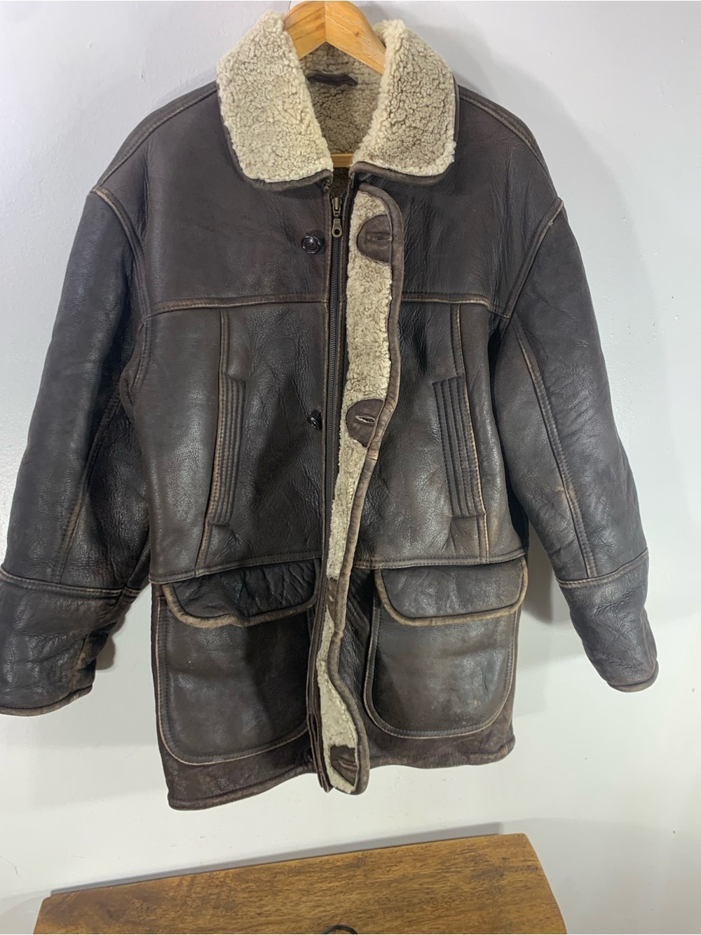 Vintage Via Firenze Italian Leather Shearling Jacket Brown Sheepskin Avia